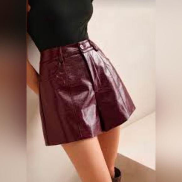 Women's Burgundy Faux Leather Shorts - Picture 15 of 16
